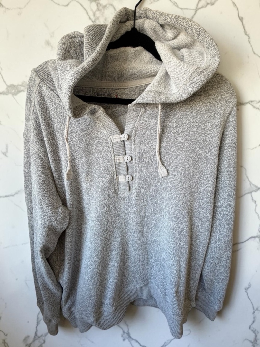 Canyon Guide Outfitters Hooded Henley Sweater XL Gray Textured Pullover